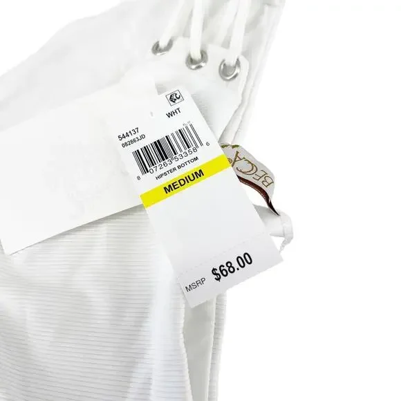 Becca Ribbed Daniella Corset Side Hipster Bikini Bottom Size Medium White NWT - Picture 6 of 7